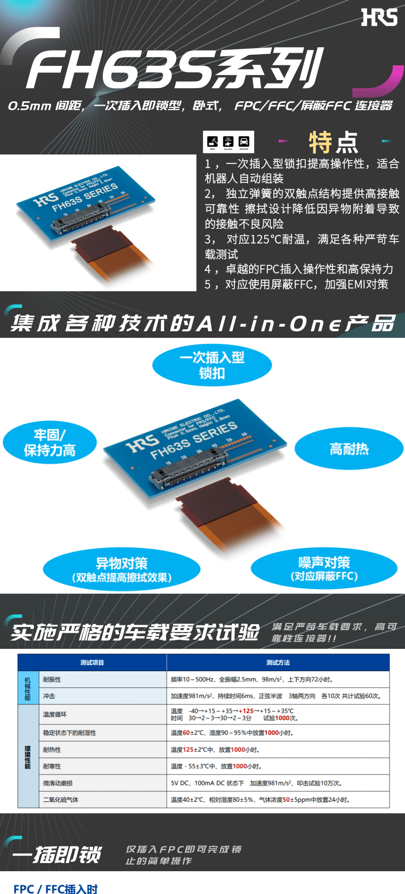 【產(chǎn)品推薦】一插即鎖，2觸點(diǎn)，支持125℃連接器-FH63S系列